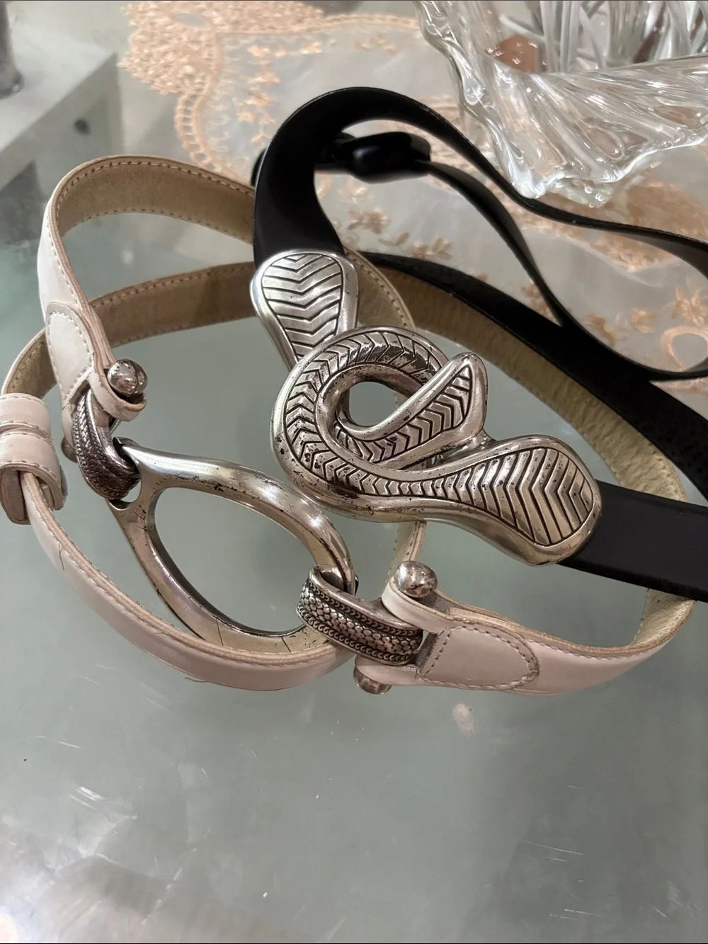 CHICO'S Womens Slide-Adjustable Black Belt w/Silver-tone Buckle Med/Large